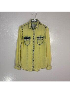 Ryan Michael Shirt Womens Small Yellow Western Snap Button Front Long Sleeve Top